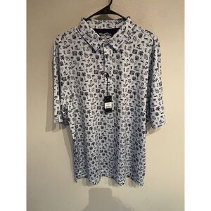Straight Down Mens XL Hawaiian Print Golf Polo Trees Ice Cream Planes